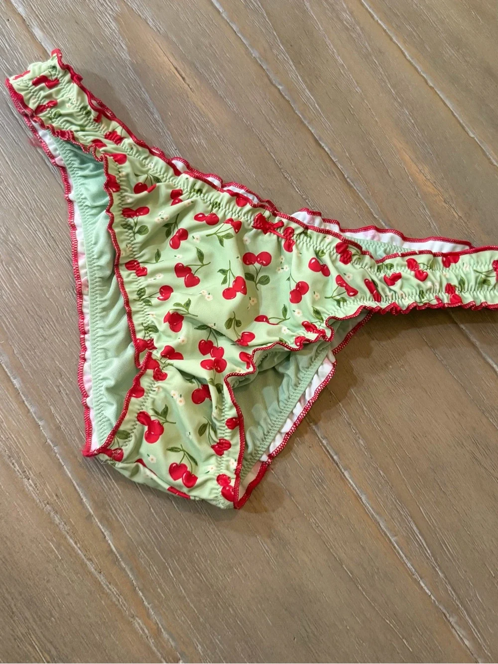 Frankies Bikinis Cherry Hearts Green Cheeky Bikini Bottoms